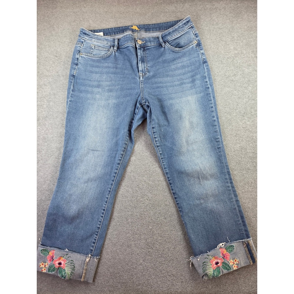Tommy Bahama Embroidered Cuff Crop Jeans Womens Size 16 / 32 Floral Resort Denim